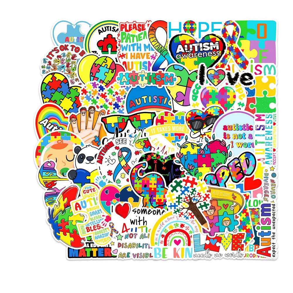 50PCS Autism Graffiti Waterproof Sticker Personality Logo DIY Cartoon Pattern Refrigerator Skateboard GuitarTrend