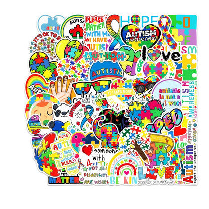 50PCS Autism Graffiti Waterproof Sticker Personality Logo DIY Cartoon Pattern Refrigerator Skateboard GuitarTrend