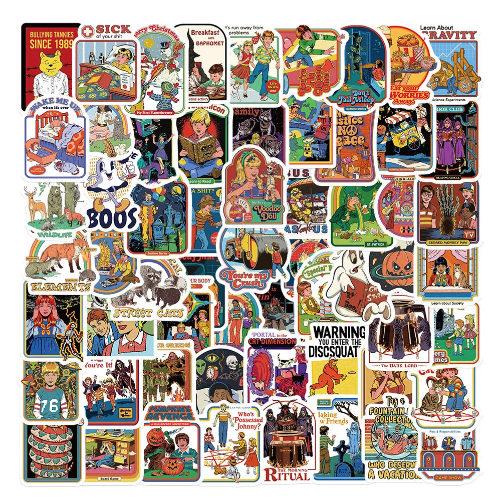 50PCS cartoon retro personalized style graffiti stickers, personalized fashion and creative DIY exquisite decorative decal cups, helmets, skateboards, popular sticker toys