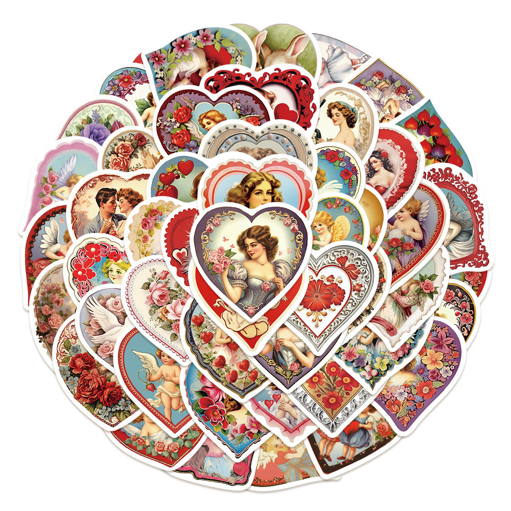 50PCS Cartoon Retro Cupid Doodle Stickers Exquisite Fashion Creative DIY Journal Decorative Decals Suitable for Phone Cases, Laptops, Skateboards, Guitars, Helmets, and Stationery Boxes