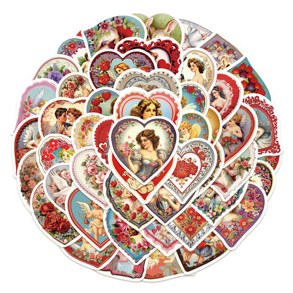 50PCS Cartoon Retro Cupid Doodle Stickers Exquisite Fashion Creative DIY Journal Decorative Decals Suitable for Phone Cases, Laptops, Skateboards, Guitars, Helmets, and Stationery Boxes