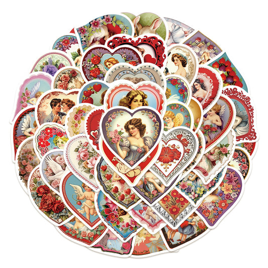 50PCS Cartoon Retro Cupid Doodle Stickers Exquisite Fashion Creative DIY Journal Decorative Decals Suitable for Phone Cases, Laptops, Skateboards, Guitars, Helmets, and Stationery Boxes