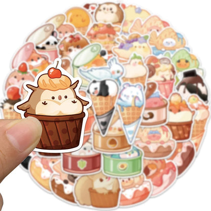 40PCS Cartoon Animal Food Graffiti Waterproof Stickers Personalized Creative Decoration Refrigerator HelmetGuitar