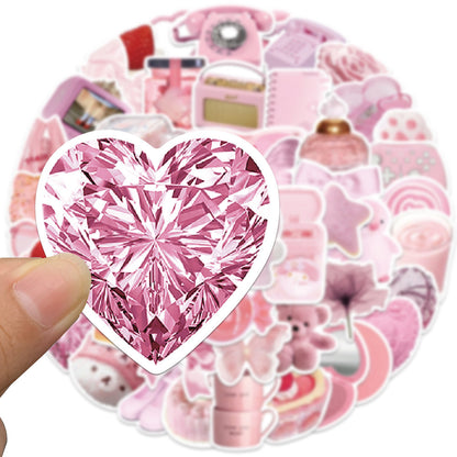50PCS Kawaii Pink Heart Bear Stickers - Pastel Teddies Doodle Decals for Inner Child Healing Journals, Soft Life Planners & Gentle Rebellion Art Projects