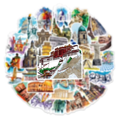 50PCS Landmark Building Graffiti Sticker DIY Decorative Guitar Suitcase Motorcycle Waterproof Sticker