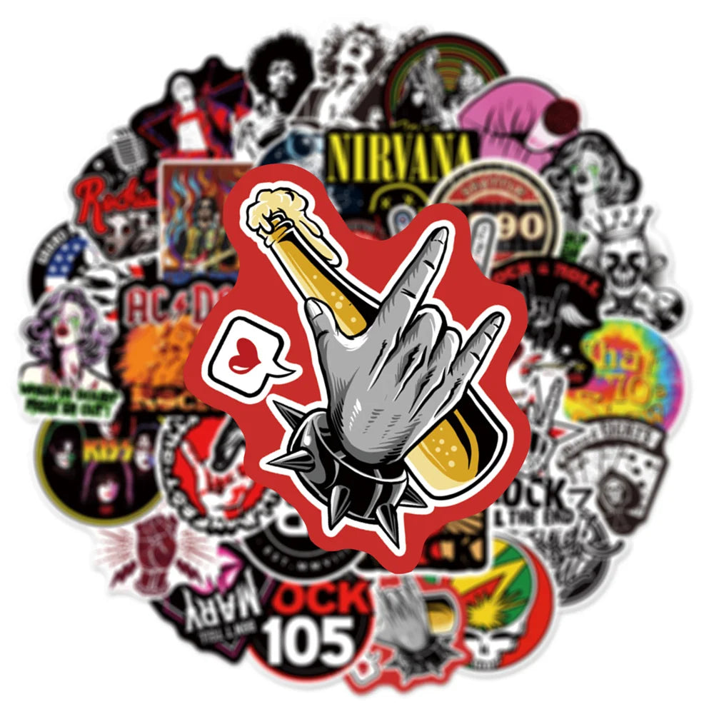 50PCS Personality Band Rock Singer Graffiti Sticker for Luggage Laptop IPad Guitar Skateboard Waterproof Sticker