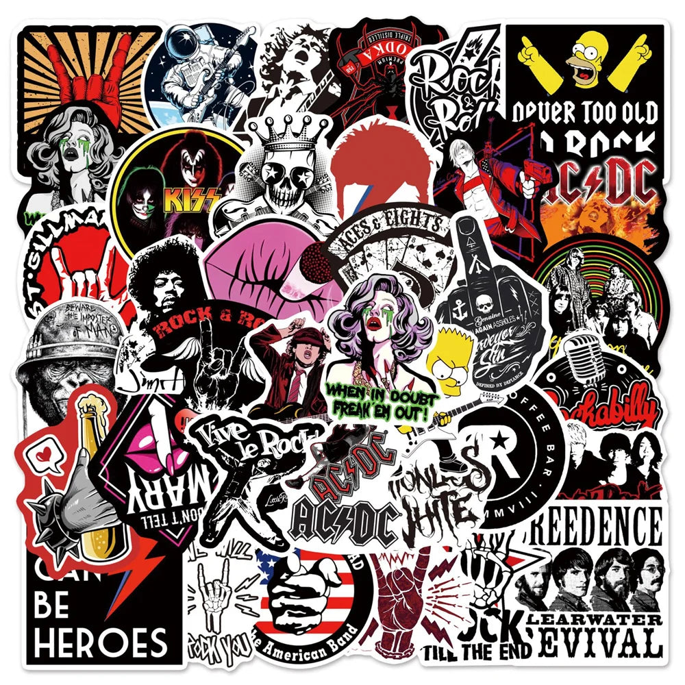 50pcs Trend Rock Band Graffiti Stickers For Toy Luggage Laptop Ipad Skateboard Guitar Motorcycle Gift Stickers