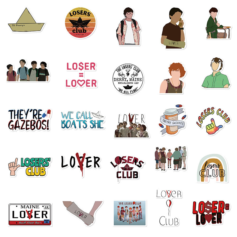 50PCS Derry‘s Losers Club Stickers, Cartoon Doodles of Friendship and Courage for Fans of the Classic Story