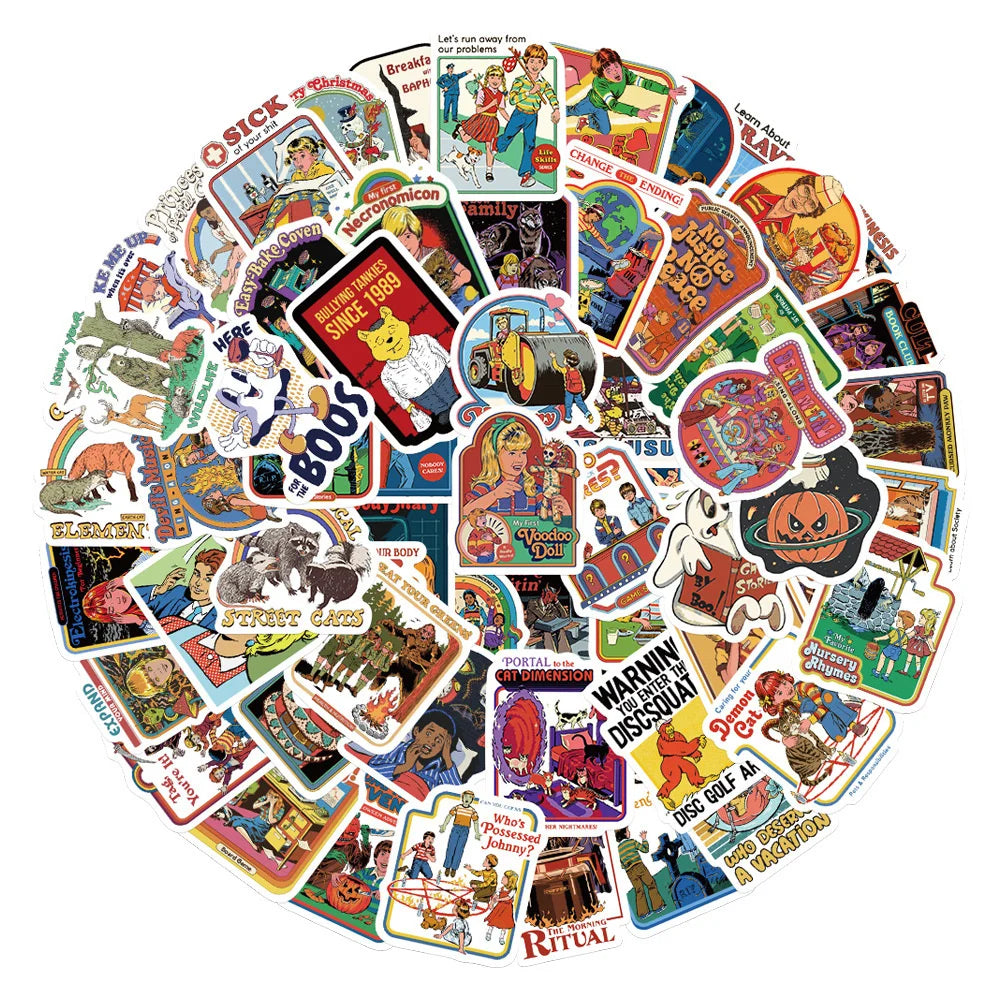 50PCS cartoon retro personalized style graffiti stickers, personalized fashion and creative DIY exquisite decorative decal cups, helmets, skateboards, popular sticker toys