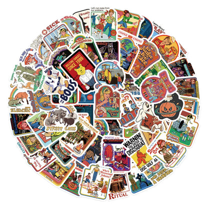 50PCS cartoon retro personalized style graffiti stickers, personalized fashion and creative DIY exquisite decorative decal cups, helmets, skateboards, popular sticker toys