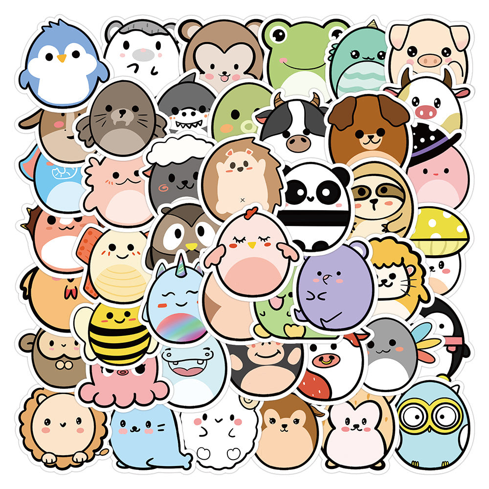 50PCS Cartoon Roly-Poly Animal Stickers - Kawaii Self-Righting Toy Doodle Decals for Journals, Nursery Decor & Resilience-Themed Gifts