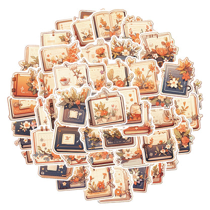 50PCS Card Notification Knowledge Flower Series Doodle Stickers Exquisite, Fashionable, Creative DIY Journal Decorative Decals Suitable for Phone Cases, Laptops, Skateboards, Bags, Stationery Boxes