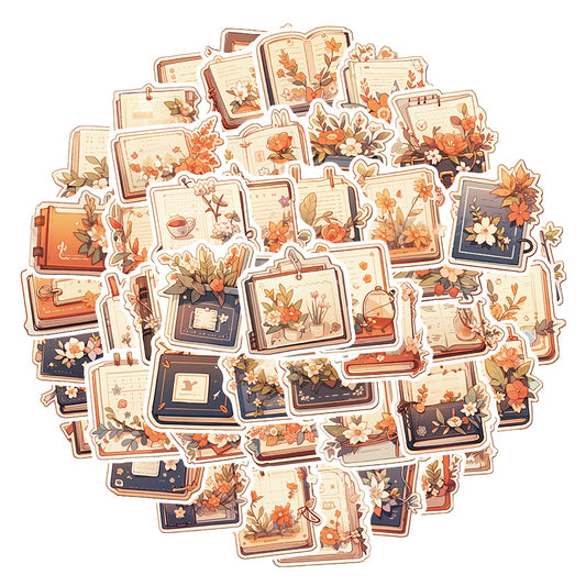 50PCS Card Notification Knowledge Flower Series Doodle Stickers Exquisite, Fashionable, Creative DIY Journal Decorative Decals Suitable for Phone Cases, Laptops, Skateboards, Bags, Stationery Boxes