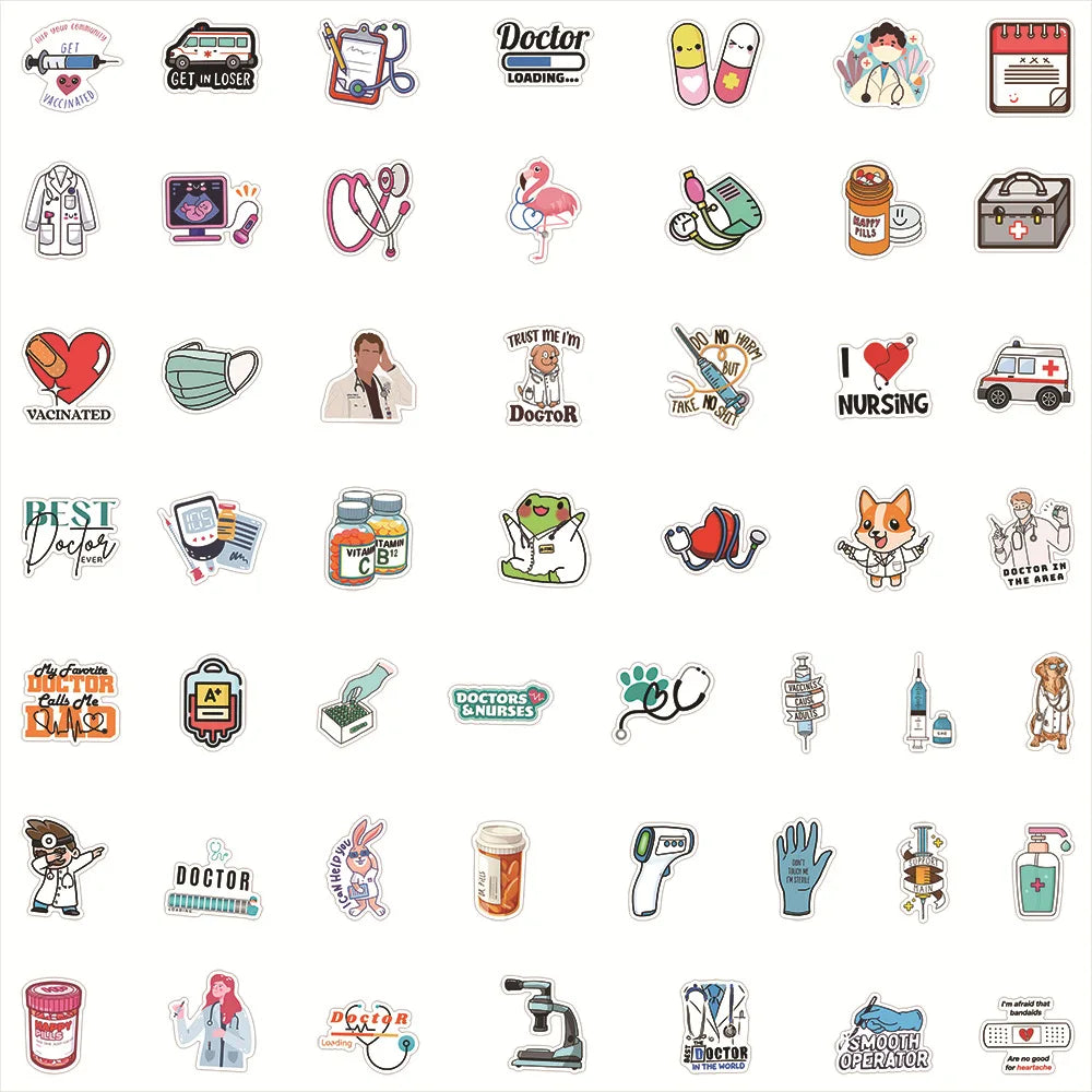 50PCS Cartoon Doctor Occupation Small Icon Sticker  Graffiti iPad Helmet  Guitar DIY Wall Sticker Toy Decoration 50PCS Cartoon Doctor Occupation Small Icon Sticker  Graffiti iPad Helmet  Guitar DIY Wall Sticker Toy Decoration