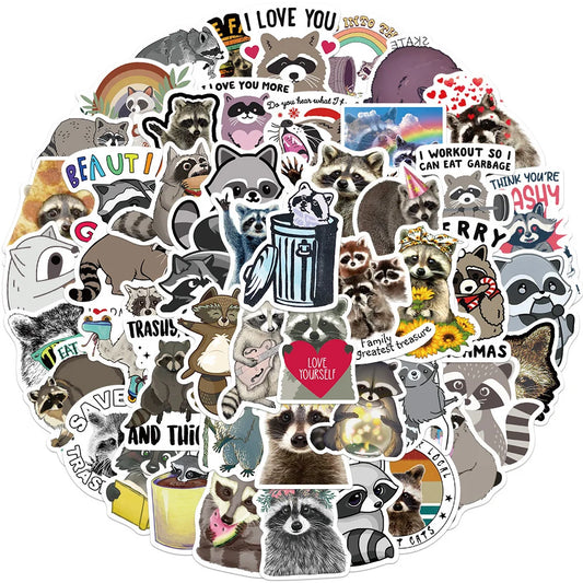 50PCS Cartoon Cute Animal Raccoon Children Sticker for Luggage Laptop IPad Journal Guitar Waterproof Sticker