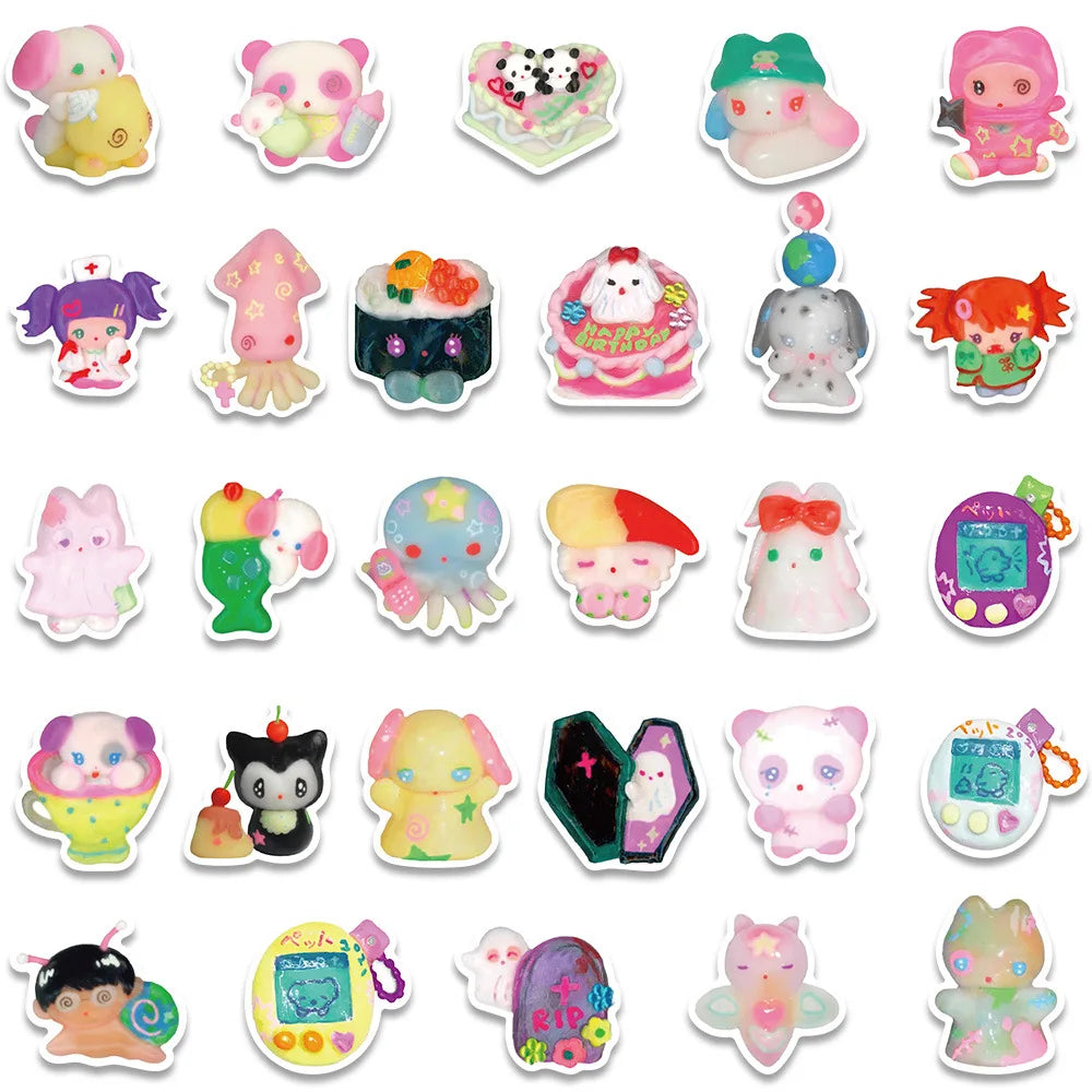 56 pieces of colorful and cute clay doll graffiti stickers, personalized, fashionable and creative DIY trendy decal toy luggage, laptop, helmet, guitar, popular and exquisite decorative stickers