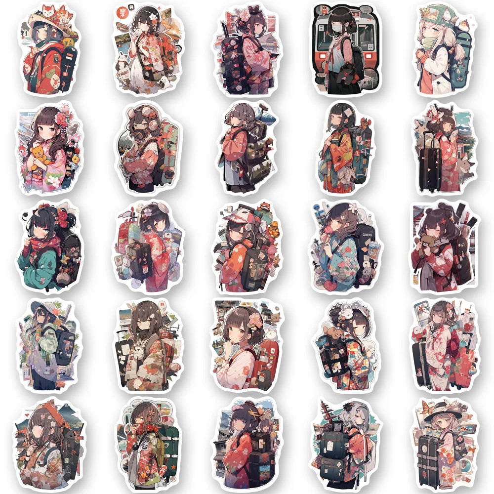 50PCS Popular Japanese Girl Sticker Pack Skateboard Guitar Decoration DIY Cup Helmet Waterproof Graffiti Decal