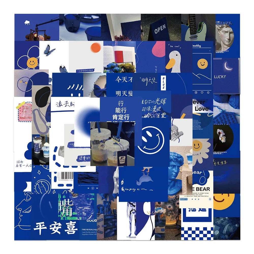 50PCS Klein Blue Mood Stickers - Calming Color Therapy Decals for Anxiety Journals, Planners, Laptops & Mental Wellness Gifts