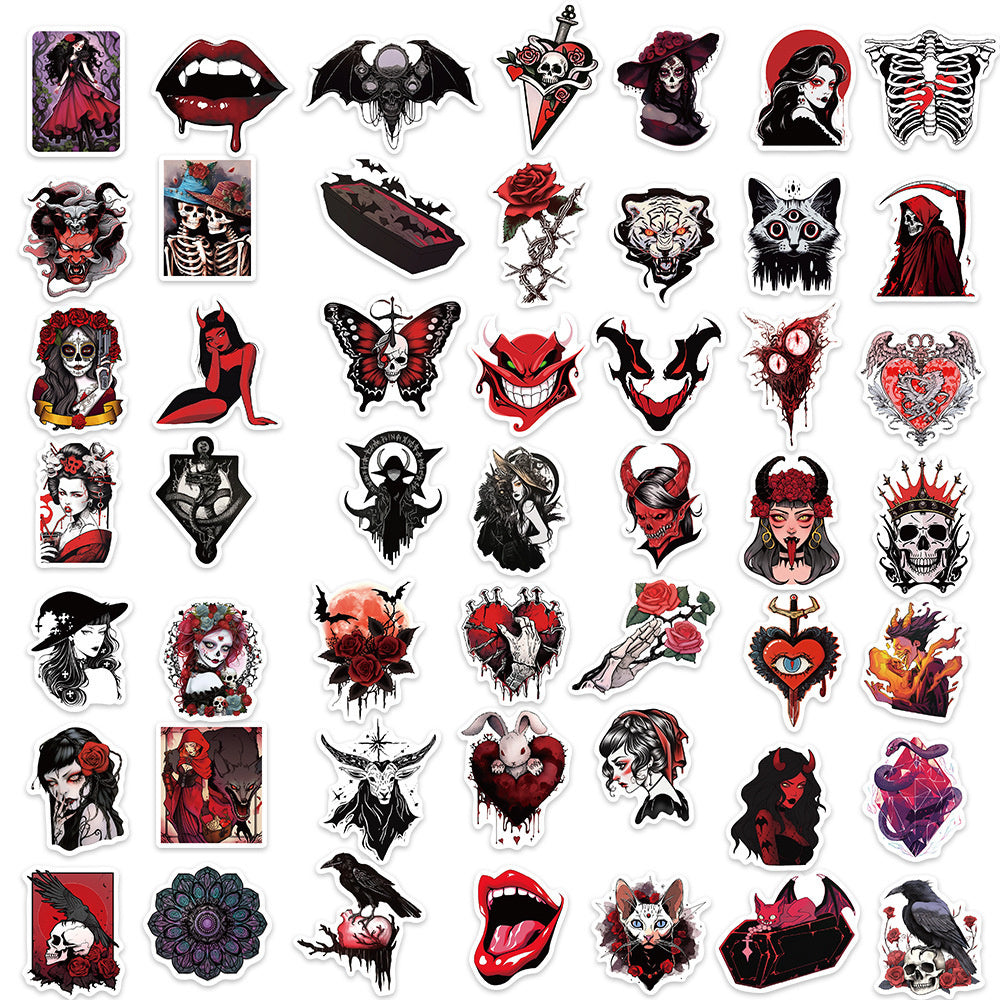 50PCS New Horror Skull Girl Graffiti Stickers Exquisite, Fashionable, Creative DIY Journal Decorations Suitable for Skateboards, Water Bottles, Helmets, Stationery Boxes, and Desktops