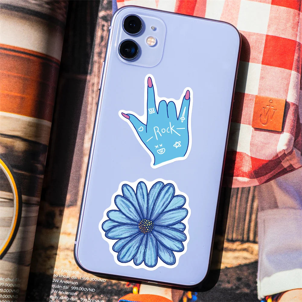 100PCS Blue Small Fresh Mix Graffiti Stickers Personalized Fashion Creative Trend DIY Decorative Stickers Refrigerator Helmet Guitar Skateboard Popular Decals Toys