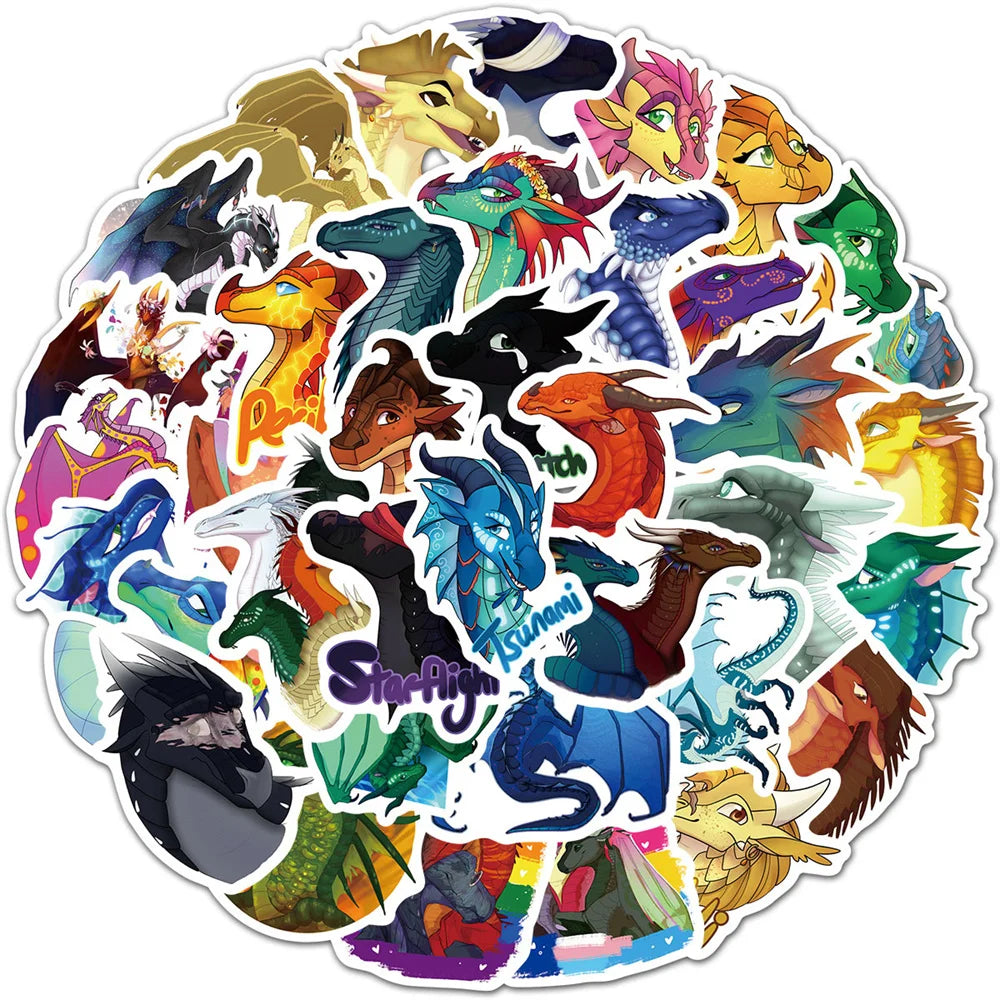 60PCS Firewing Flying Dragon Cartoon Graffiti Stickers Personalized Fashion Creative DIY Exquisite Decorative Decals Toys For Car Trolley Cases Laptop Personalized Guitar Water Cup Popular Stickers
