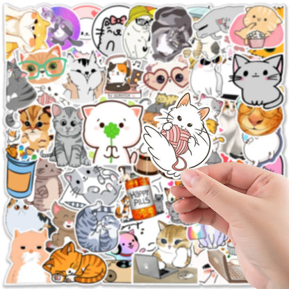 50PCS Cute Kitten Cartoon Graffiti Stickers Personalized Fashion Creative Trend Exquisite Decorative Decals Toys for Suitcase Phone Case Water Cup Laptop Popular Stickers