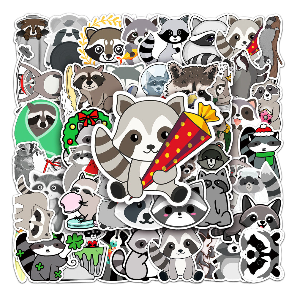 50PCS Cute Cartoon Raccoon Animal Doodle Stickers Perfect for Water Bottles, Phone Cases, Skateboards, Guitars, Refrigerators, Stationery Boxes Exquisite DIY Desktop Decor Decals