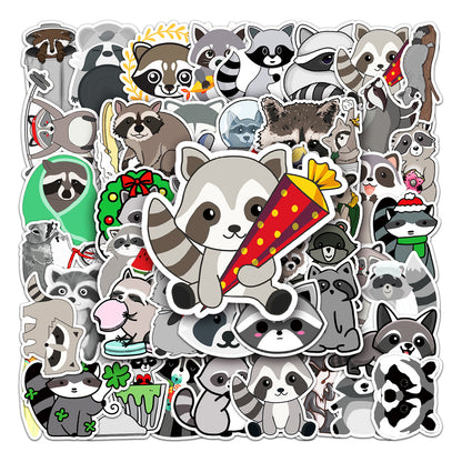50PCS Cute Cartoon Raccoon Animal Doodle Stickers Perfect for Water Bottles, Phone Cases, Skateboards, Guitars, Refrigerators, Stationery Boxes Exquisite DIY Desktop Decor Decals