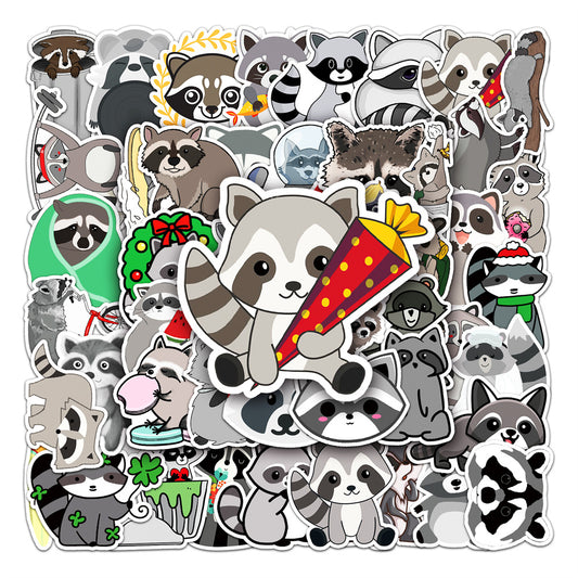 50PCS Cute Cartoon Raccoon Animal Doodle Stickers Perfect for Water Bottles, Phone Cases, Skateboards, Guitars, Refrigerators, Stationery Boxes Exquisite DIY Desktop Decor Decals