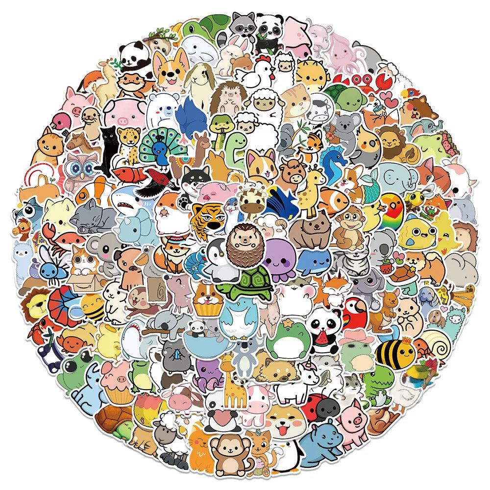 100PCS Cartoon Cute Little Animal Series Graffiti Stickers Personalized Fashion Creative Trend DIY Exquisite Decorative Decals for Cups Helmets Skateboards Popular Stickers Toys