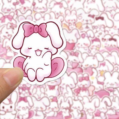 50PCS Pink Bunny Dreamland Stickers - Whimsical Rabbit Doodle Decals for Sleep Journals, Comfort Planners & Cozy Bedtime Rituals
