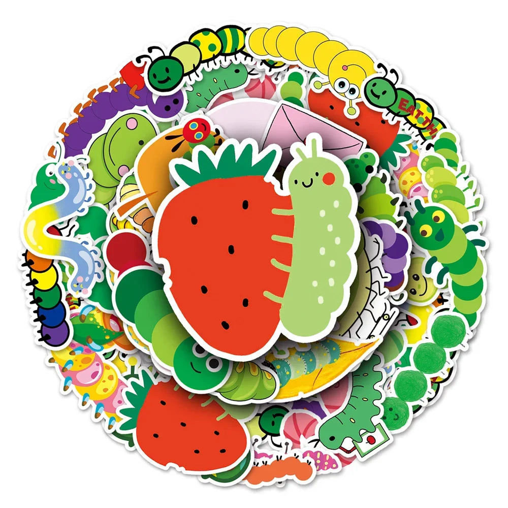 50PCS Cartoon Caterpillar Graffiti Waterproof Sticker Personality Creative Water Cup Refrigerator Guitar Helmet