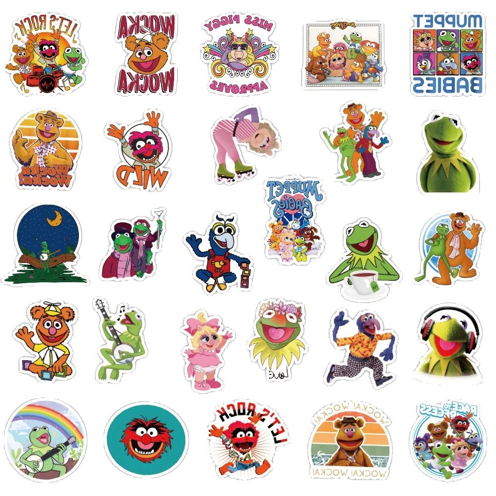 50PCS Giant Cartoon Frog Puppet Doodle Stickers Exquisite Creative Decorative Decals Perfect for Skateboards, Water Bottles, Helmets, and Guitars