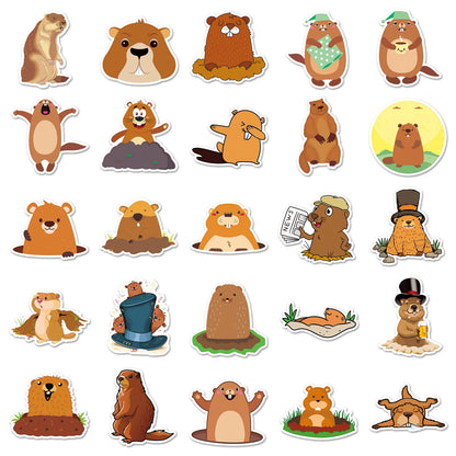 50PCS Cartoon Groundhog Sticker Graffiti Cute Animal Mobile Phone Helmet  Guitar DIY Wall Sticker Toy Decoration
