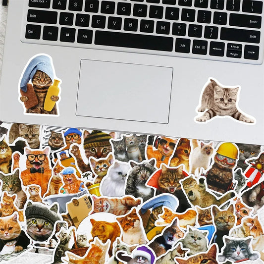 50PCS Realistic Cute Cat Sticker Funny Animal Suitcase Guitar Computer Waterproof Skateboard  Refrigerator  Cup
