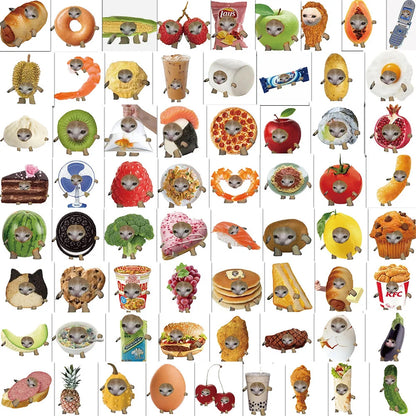 50PCS Funny Meme Cat And Food Cute Graffiti Stickers For Toy Luggage Laptop Ipad Skateboard  Phone Car Stickers Wholesale