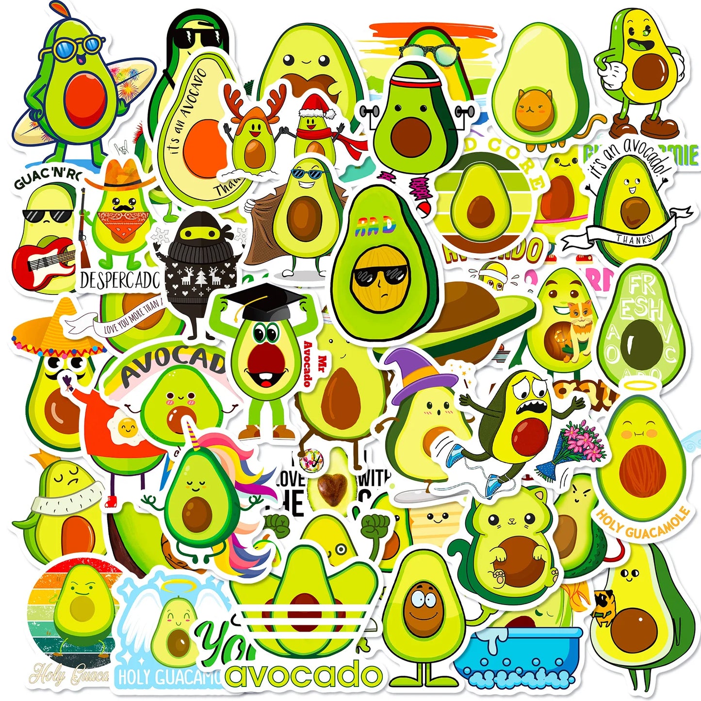 50PCS Cartoon Avocado Sticker Graffiti Ipad Luggage Laptop Helmet Car Computer Pattern Scrapbook Toy Decoration