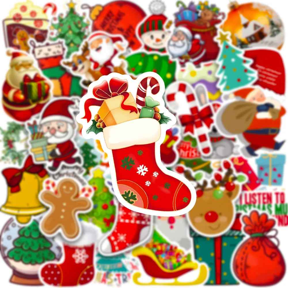 50PCS Trendy Cartoon Animation Christmas Graffiti Helmet Cup DIY PVC Waterproof Graffiti Sticker  personal Toys