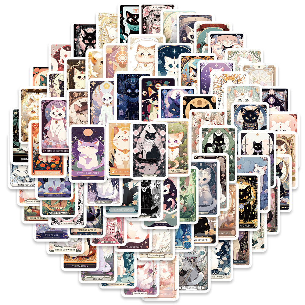78PCS Feline Tarot Semiotics Stickers - Nine Lives Archetype Decals for Cat-Human Allegories, Whisker Divination Maps & Furry Fate Journals