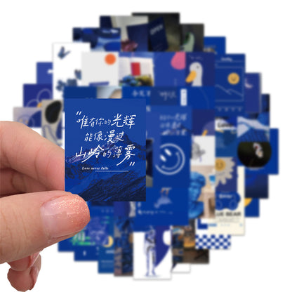 50PCS Klein Blue Mood Stickers - Calming Color Therapy Decals for Anxiety Journals, Planners, Laptops & Mental Wellness Gifts