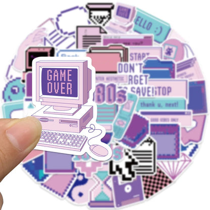 53PCS Cartoon Purple Pixel Style Graffiti Stickers Personalized Creative DIY Decorative Stickers Laptop IPad Refrigerator Guitar Mug Fashion Popular Toys Exquisite Decals