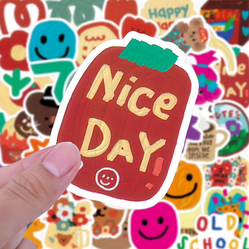 40PCS Korean Adorable Creamy Texture Drawing Series Doodle Stickers Exquisite Creative DIY Journal Decorative Decals Suitable for Bags, Helmets, Skateboards, Laptops, and Stationery Cases