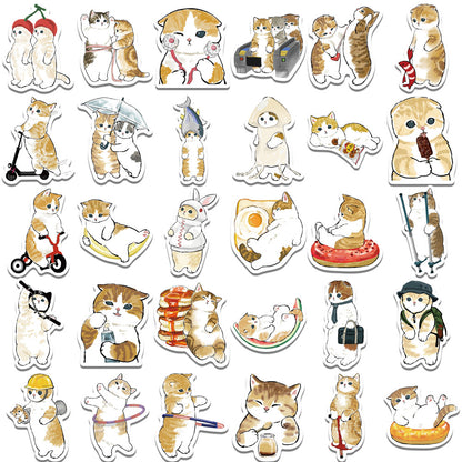 64PCS Hand Drawn Yellow Cat Stickers - Cute Kitten Decals for Laptops, Water Bottles, Planners & Cat Lover Gifts