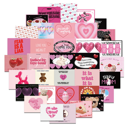 50PCS Pink Vintage Heart Bear Stickers, Cute Cartoon Teddy & Fluffy Friend Doodles for 90s Kid Vibes and Journals