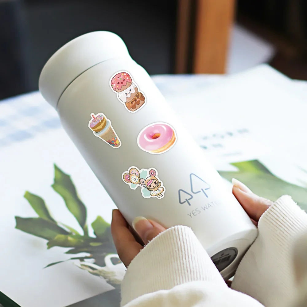 50PCS Cartoon Donut Food Cute Creative Doodle Sticker Bicycle Skateboard DIY Water Cup Car Guitar Laptop Computer