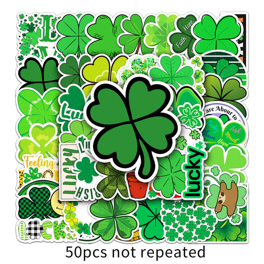 50PCS Art Illustration Cartoon Four-Leaf Clover Exquisite Decorative Doodle Stickers Fashion Creative DIY Journal Stickers Suitable for Mugs, Helmets, Skateboards, Pencil Cases, and Desktops
