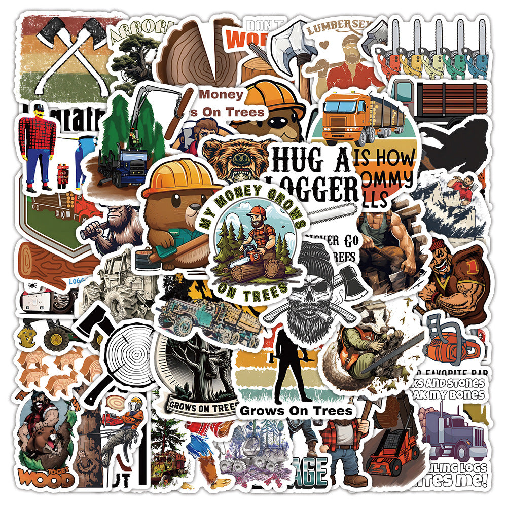 50PCS Lumberjack Doodle Stickers, Cartoon Woodsman & Flannel Decals for a Rugged, Outdoorsy Vibe