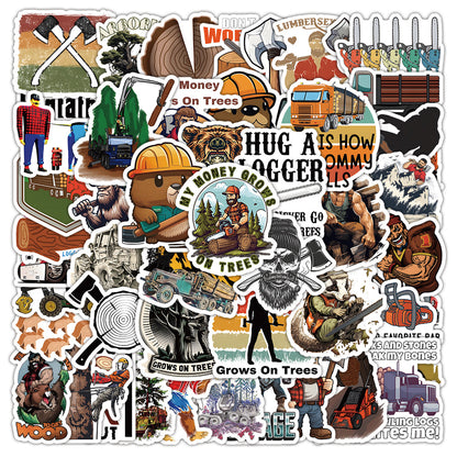50PCS Lumberjack Doodle Stickers, Cartoon Woodsman & Flannel Decals for a Rugged, Outdoorsy Vibe