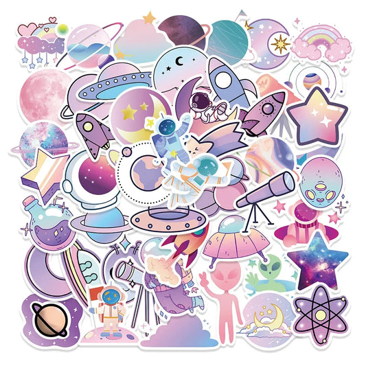 50PCS Cartoon Purple Gradient Planet Graffiti Helmet Water Cup DIY Waterproof Reward Sticker Notebook  Suitcase