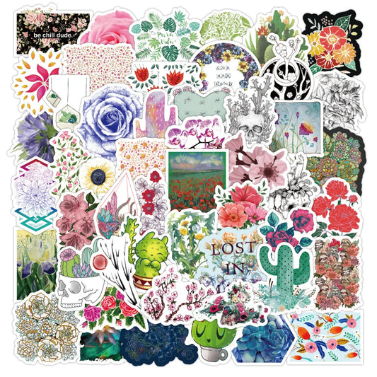 100PCS of fashionable and trendy cartoon color plant landscape graffiti stickers, personalized and creative decorative stickers, DIY laptops, refrigerators, suitcases, and popular decal toys